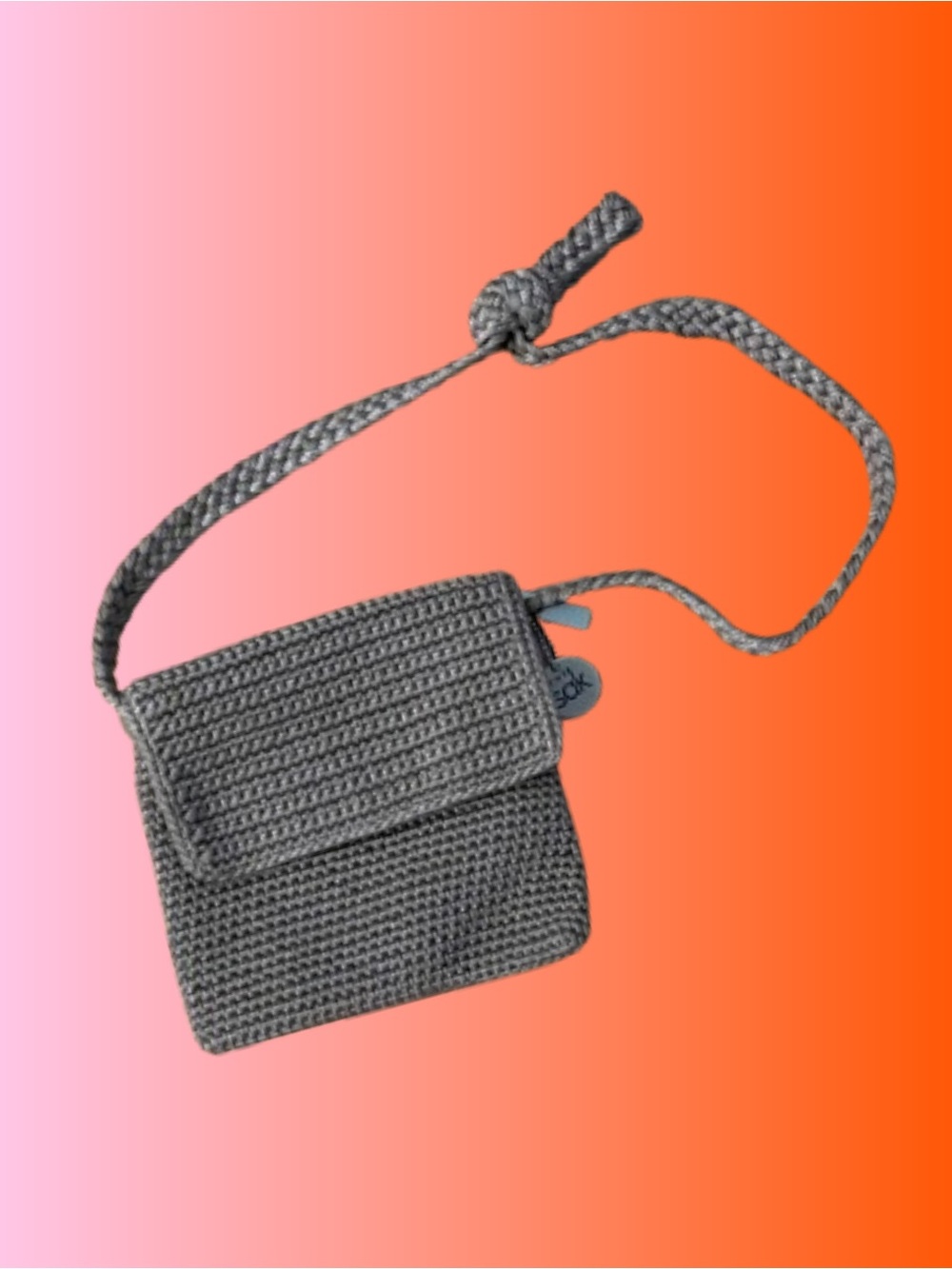 The Sak taupe woven crochet style woven shoulder bag casual boho errand festival